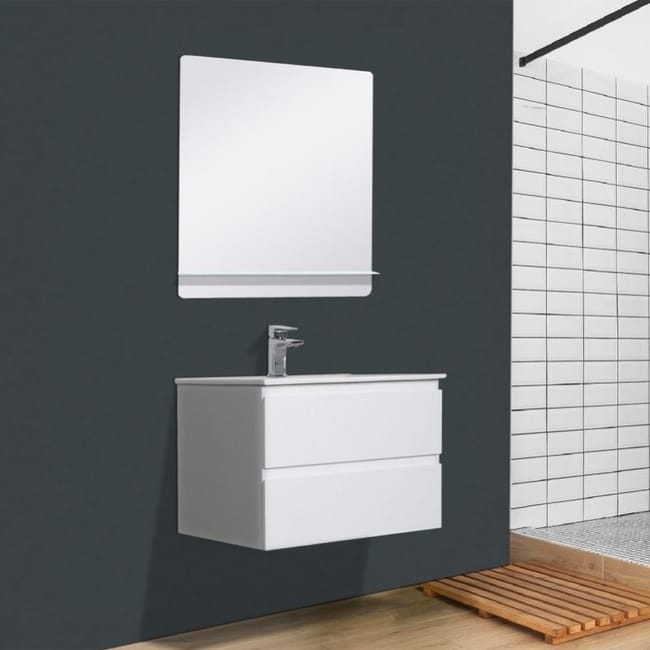 Meuble Salle De Bain 60 Cm Suspendu Blanc Miroir Sorrento Leroy Merlin