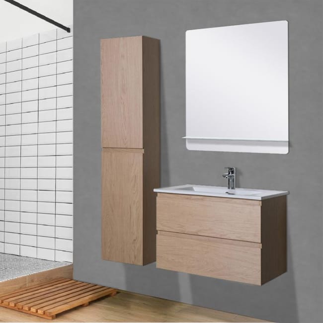 Meuble Salle De Bain 60 Cm Colonne Decor Chene Miroir Sorrento Leroy Merlin