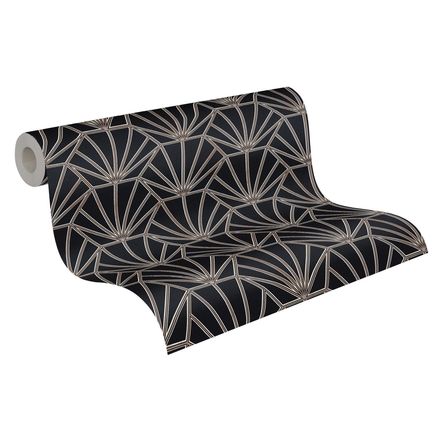 Papel pintado geométrico negro, bronce y blanco - 53 cm x 10,05 m - livingwalls