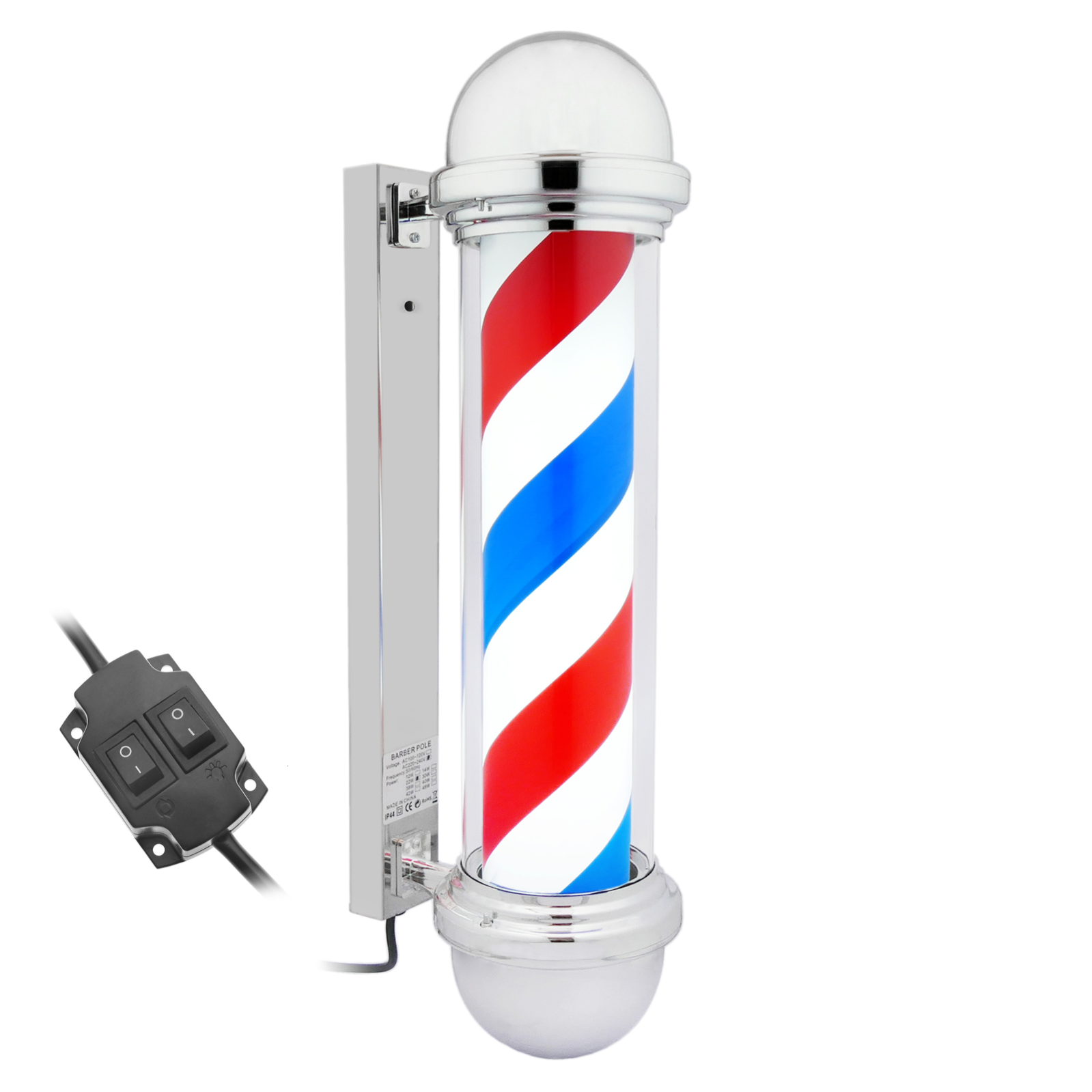 Palo Luminoso Per Barbiere LED Rotante - Insegna Classica Rosso Bianco Blu, 49cm