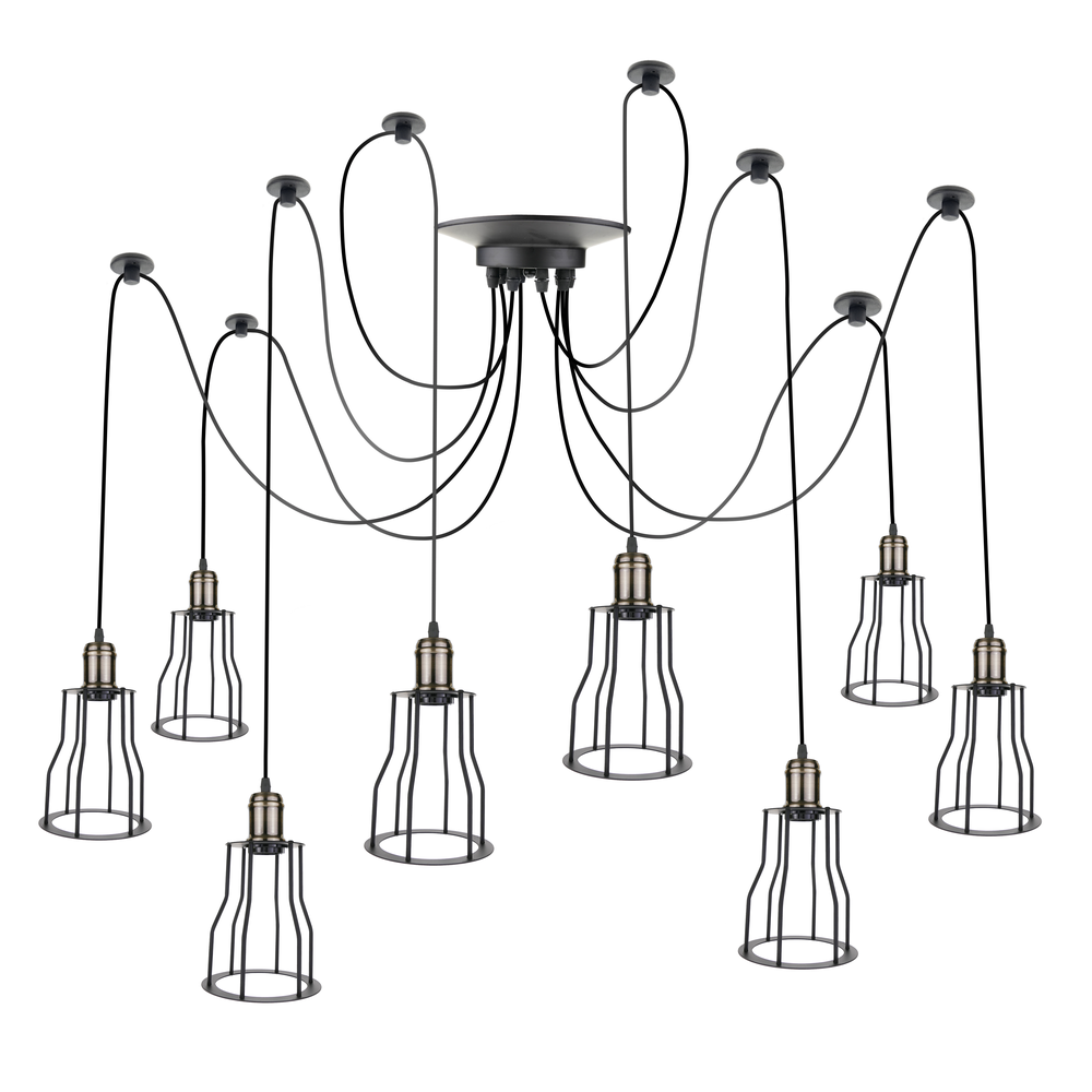 Lampada vintage con gabbie lunghe per 5 lampadine di filo E27 con cavo di  3m - Cablematic