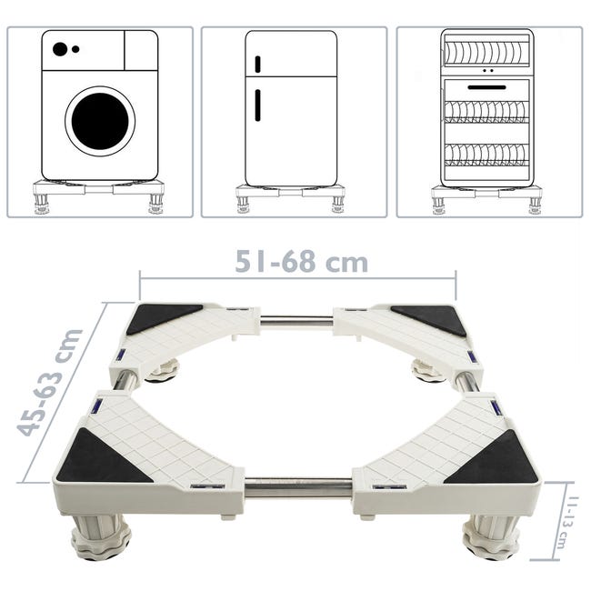 Soporte elevador antivibración para lavadora, secadora, nevera y aire  acondicionado 150 Kg 51-68 cm 45-63 cm