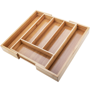 Bandeja de cubiertos de madera de bambú extensible, cajón