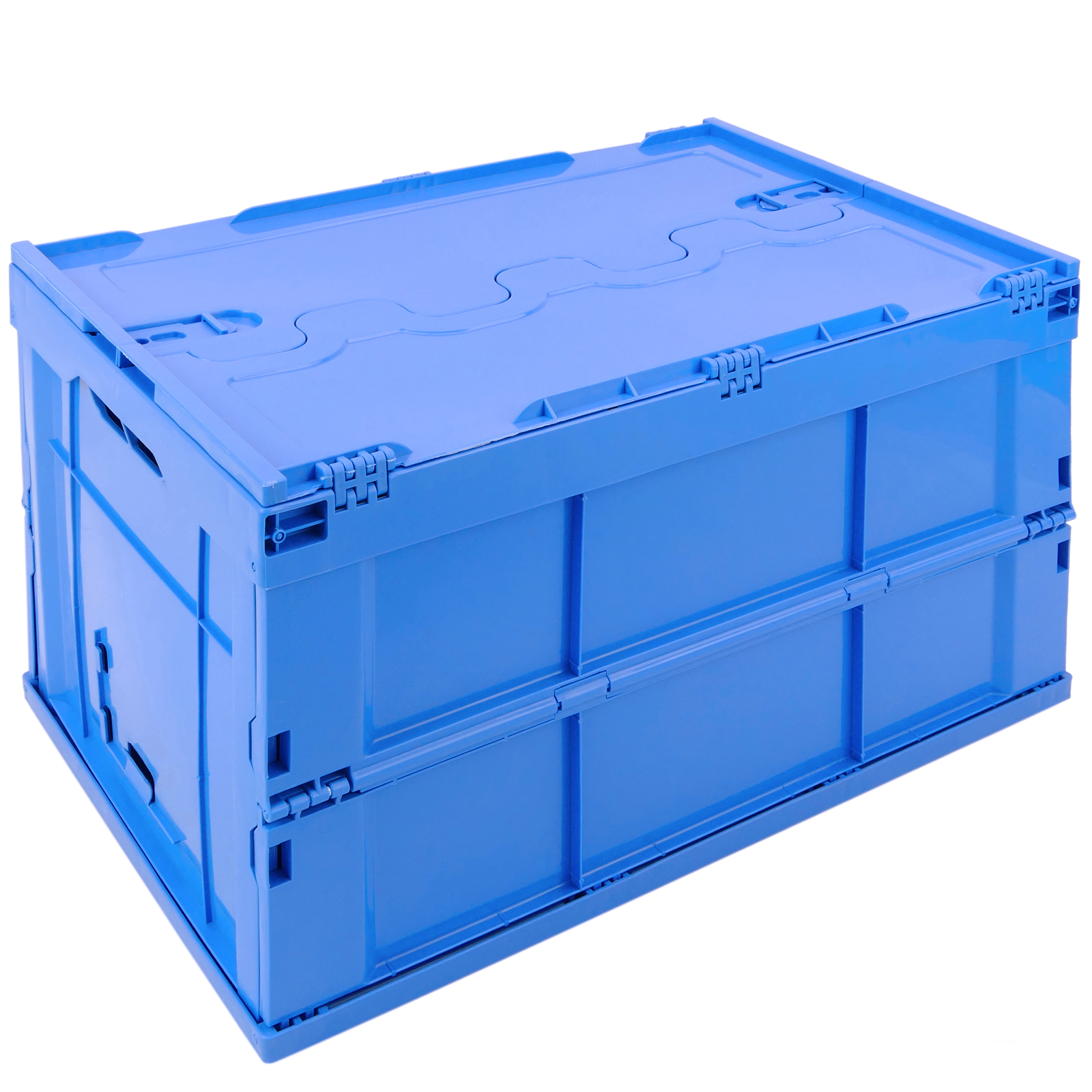 Scatola plastica EuroBox pieghevole e impilabile. Contenitore in blu con  coperchio 60x40x32cm 5-pack