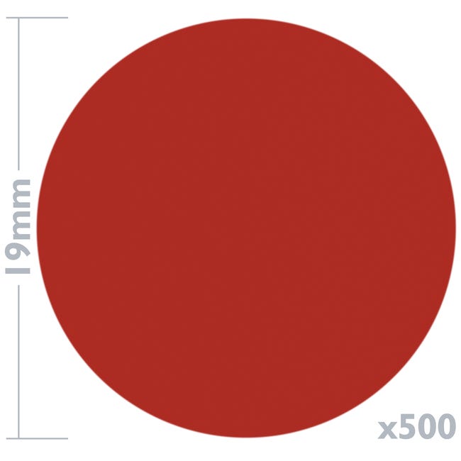Rotolo da 500 etichette adesive rotonde rosse 19 mm