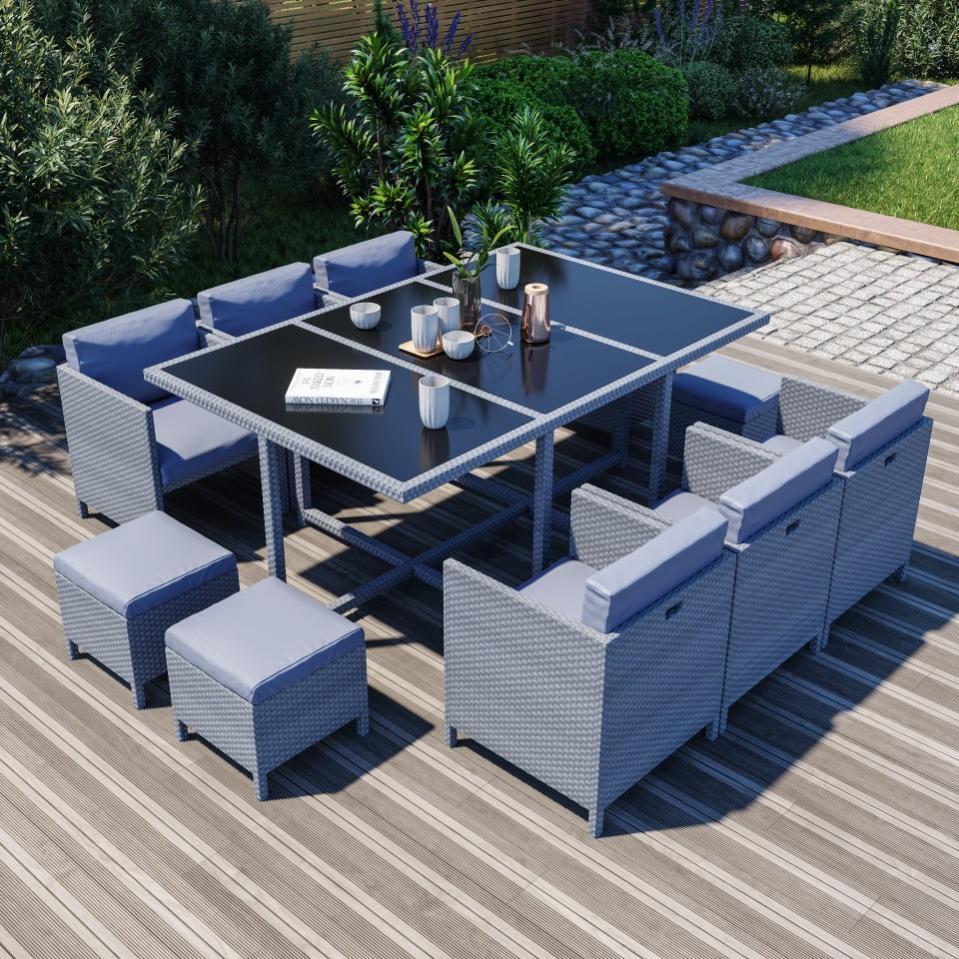 10 Places Ensemble Encastrable Salon / Table De Jardin Résine Tressée