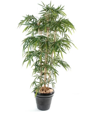 Bambou artificiel hauteur 1,2 m 369 feuilles denses réalistes pot inclus  noir avec lichen vert - Vase et plante artificielle - Objet décoratif -  Décoration