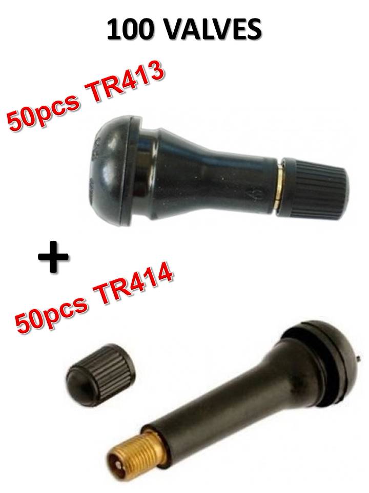 Lot de 100 Valves TR413 (50) et TR414 (50) pour pneumatiques