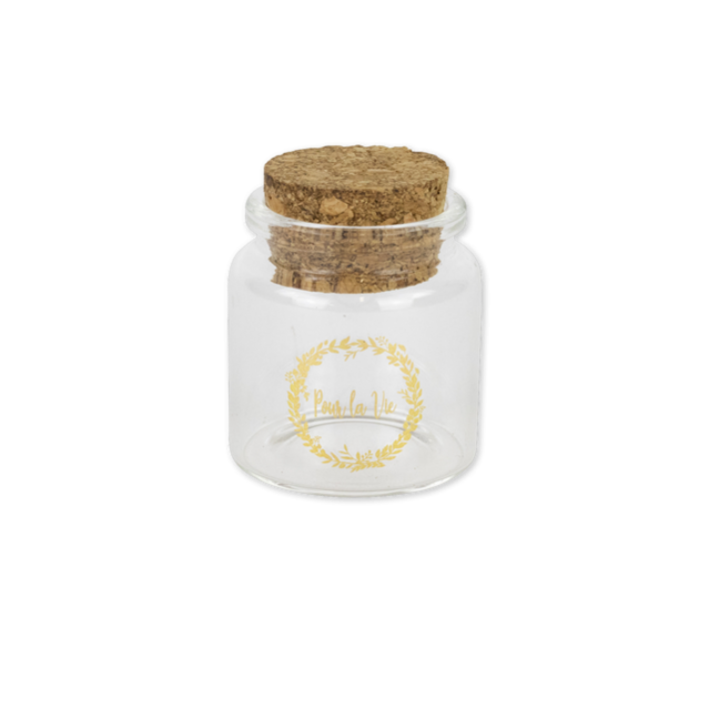Fiole en verre avec bouchon en liège Pour la vie or 4,5x5,5cm Leroy