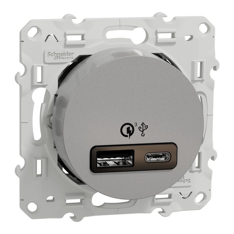 Chargeur Double USB type A+C - 2,4A - Blanc - Schneider Odace