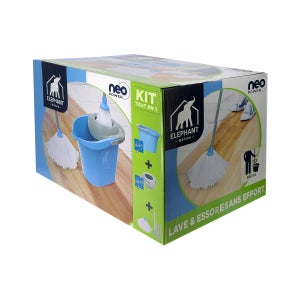 ELEPHANT — Kit Neo Pulse — Kit de nettoyage des sols contenant : 1 manche  aluminium, 1 platine Neoet sa housse microfibre de 38 cm x 13 cm, 1 système  d'essorage rotatif