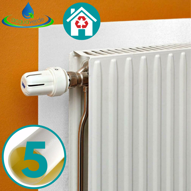 Acquaverde SET 5 PANNELLI TERMORIFLETTENTI BIANCHI PER CALORIFERI TERMOSIFONI CM 100x70 CON BIADESIVO