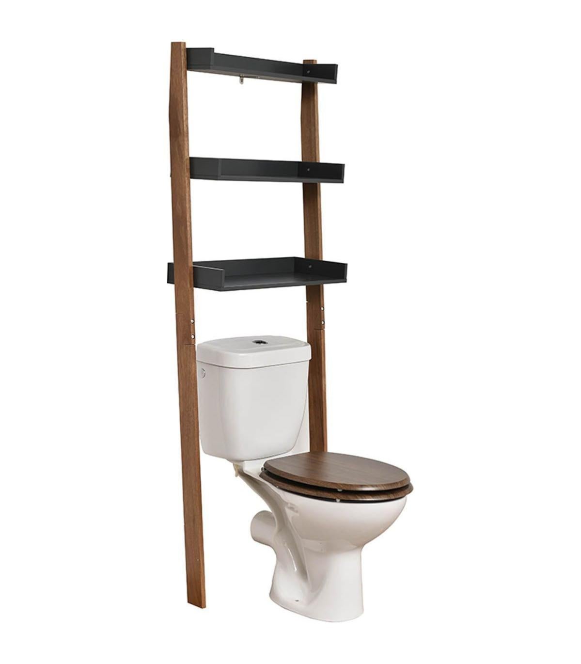 Estantería sobre WC con 3 estantes de bambú natural de 60x25x161 cm