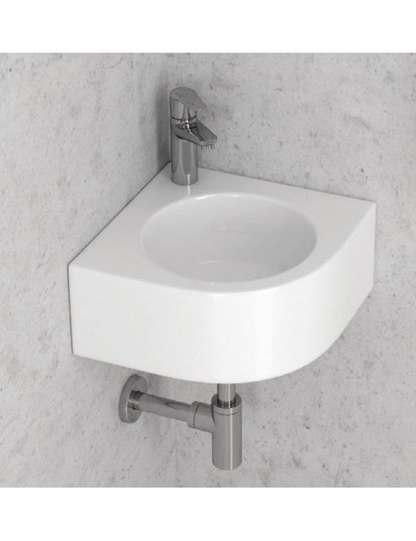 Lave-main d'angle avec plan-vasque en verre et rangement, 51x51 cm, Corner