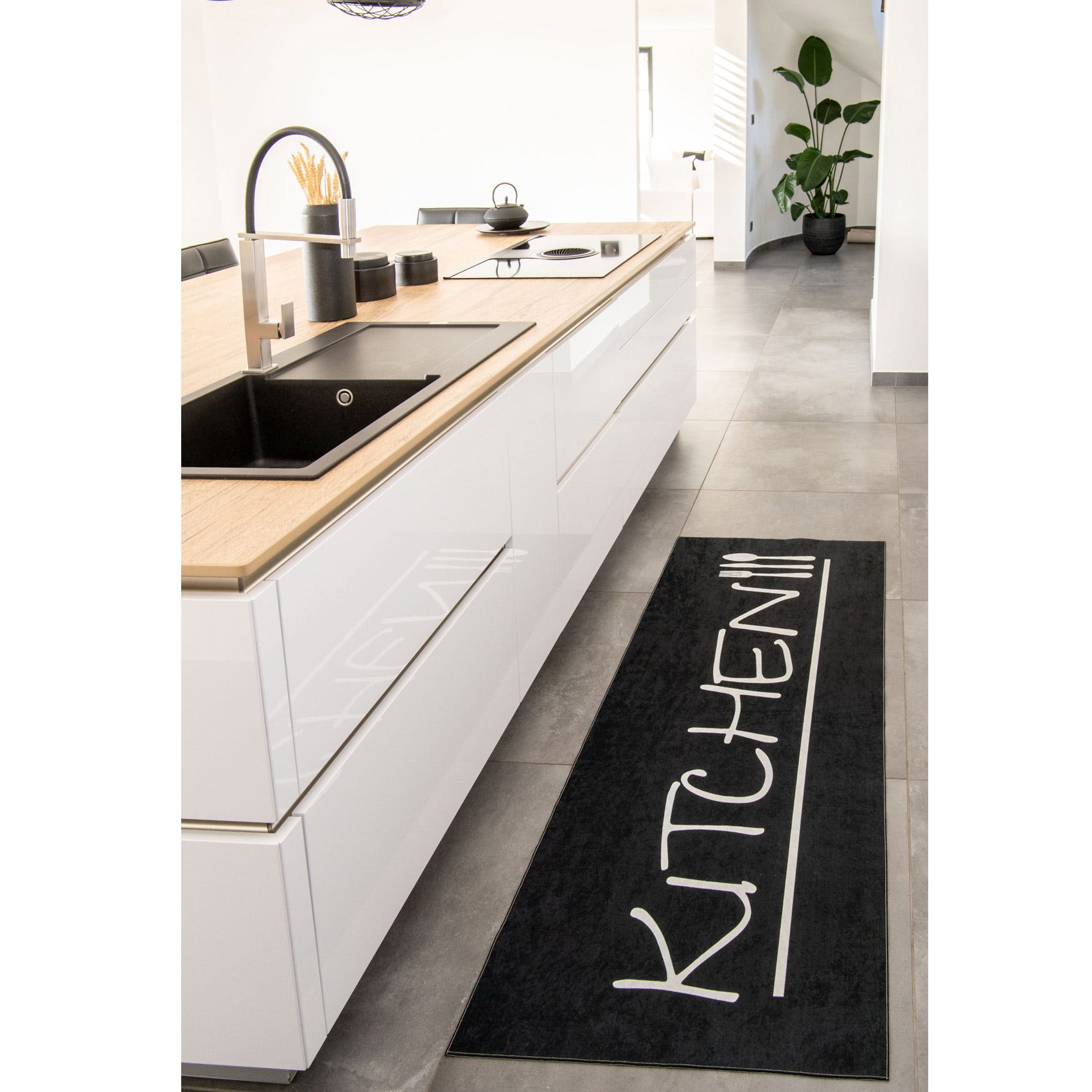 Tapis de cuisine kitchen - Noir - 70 x180 cm - Polyester
