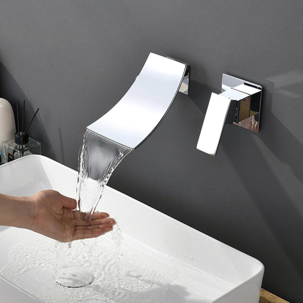 Grifo mezclador de lavabo mural cascada cromo Santa Maria