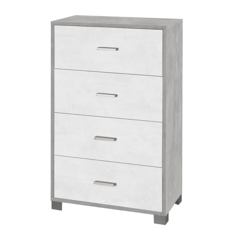 Cómoda de dormitorio de cuatro cajones cemento blanco 70x41x h112 cm