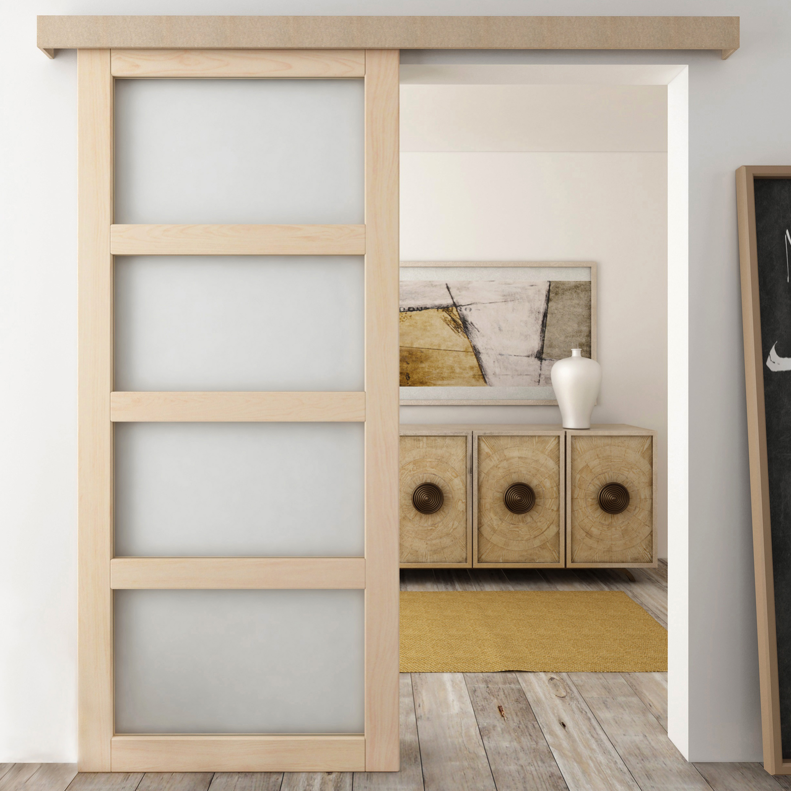 Binario Per Porta Scorrevole Con Copertura In Legno MDF Di Colore binario-per-porta-scorrevole-con-copertura-in-legno-mdf-di-colore