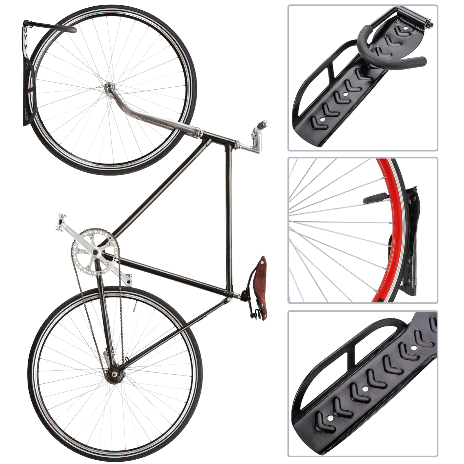 Soporte de pared con gancho ajustable para colgar bicicleta por rueda | Leroy Merlin