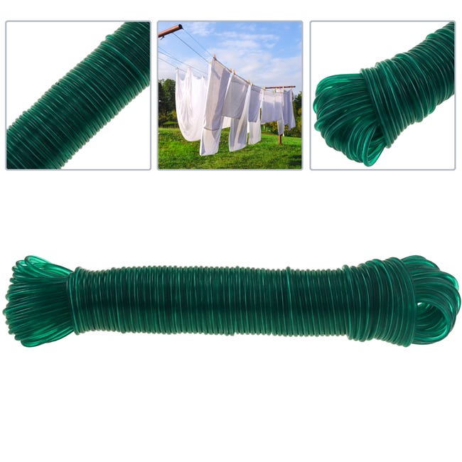Tiempos antiguos Duplicar Respetuoso del medio ambiente Cuerda de tendedero de PVC con núcleo de alambre 20 m x 3 mm verde | Leroy  Merlin