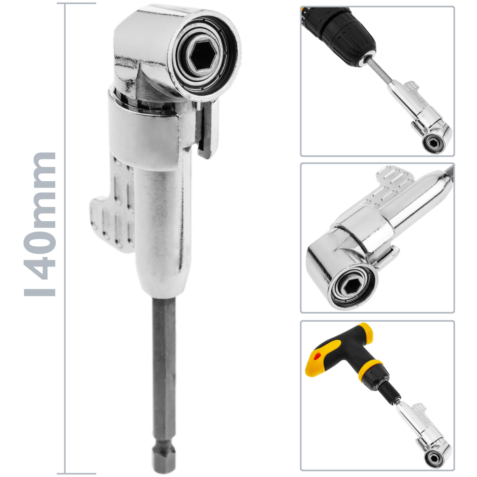 Atornillador manual con diseño angular. Adaptador hexagonal 1/4 6.35 para en ángulo recto y 6 puntas | Merlin