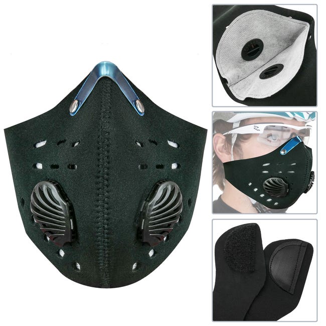 Bazzaree Masque de protection unisexe réutilisable pour le visage, la peau,  la bouche, le nez, la bouche, le nez - Respirant - Anti-fumée et pollution  - Pour vélo, moto, sport - Noir 