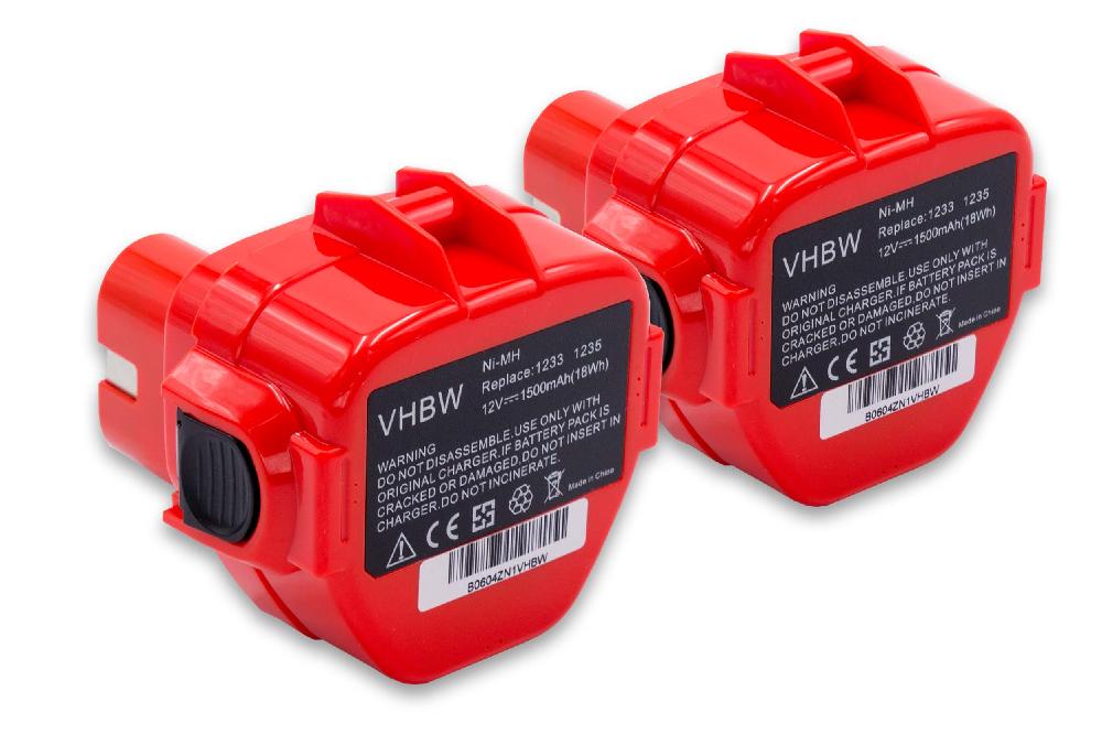 Vhbw 2x batterie compatible avec Makita DA312DZ, ML120, ML121 Head Lamp,  ML122 outil électrique (1500mAh NiMH 12V)