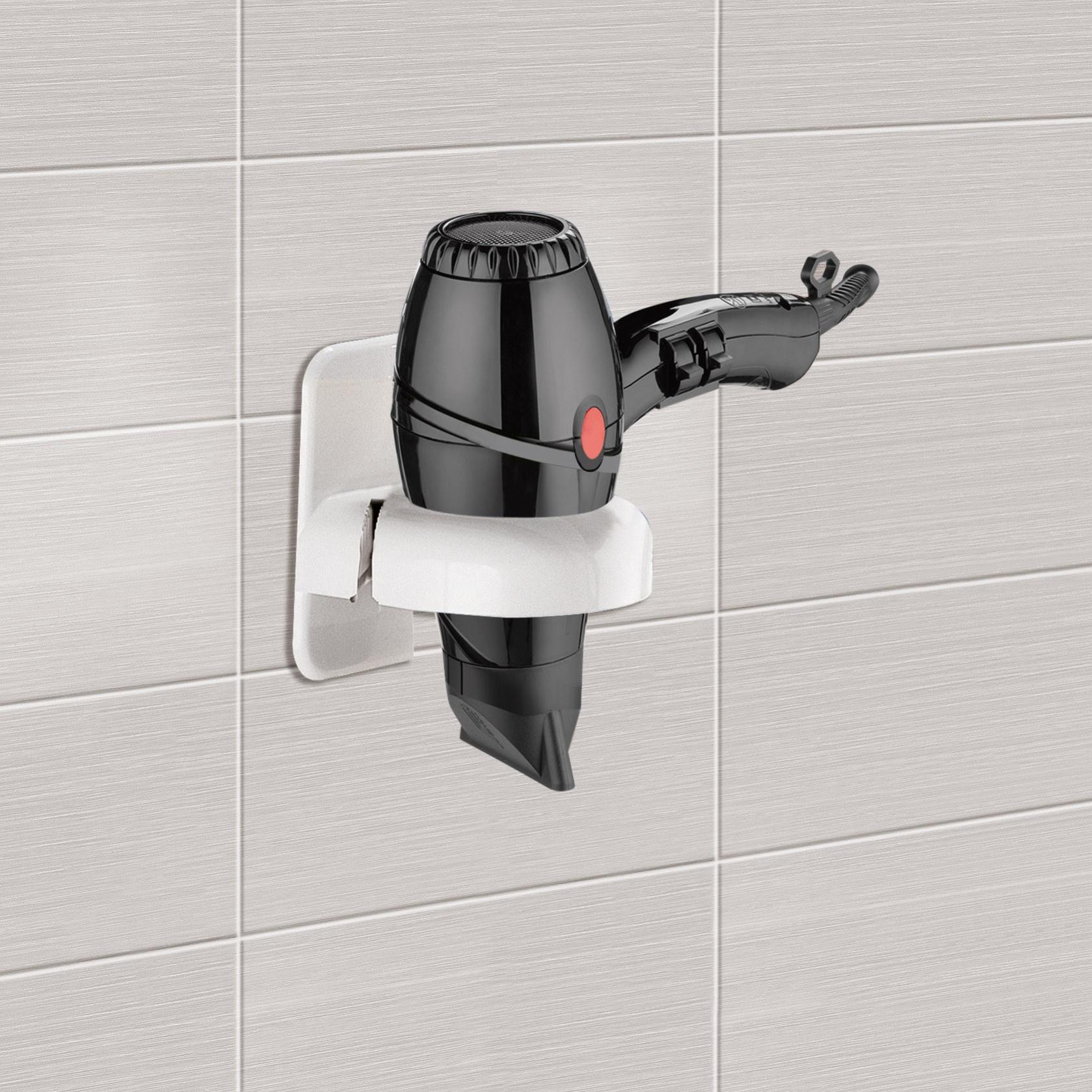 Supporto Da Parete Per Phon E Piastre - Acciaio Inox, Adesivo, Senza Fori, Nero - Foto 4