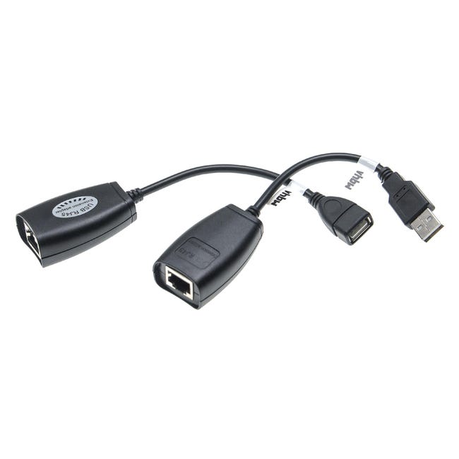 Vhbw Kit adaptateur USB vers RJ45 - Rallonge du réseau via câble Cat5/Cat6  jusqu'à 50 m, noir