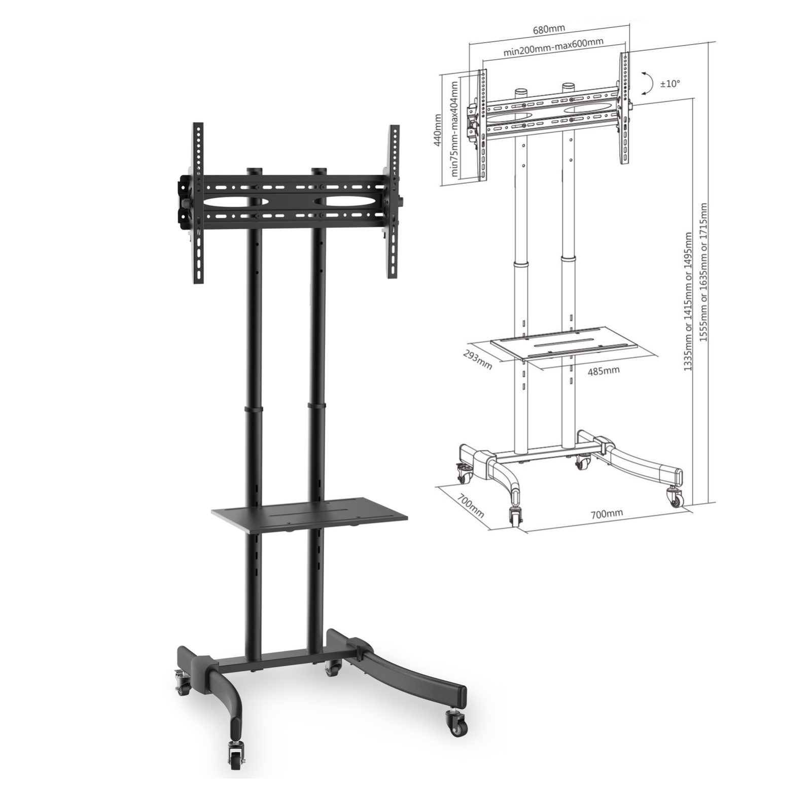 Soporte de pie con ruedas pantalla plana TV LED LCD de 37"-70" 1715mm | Leroy Merlin