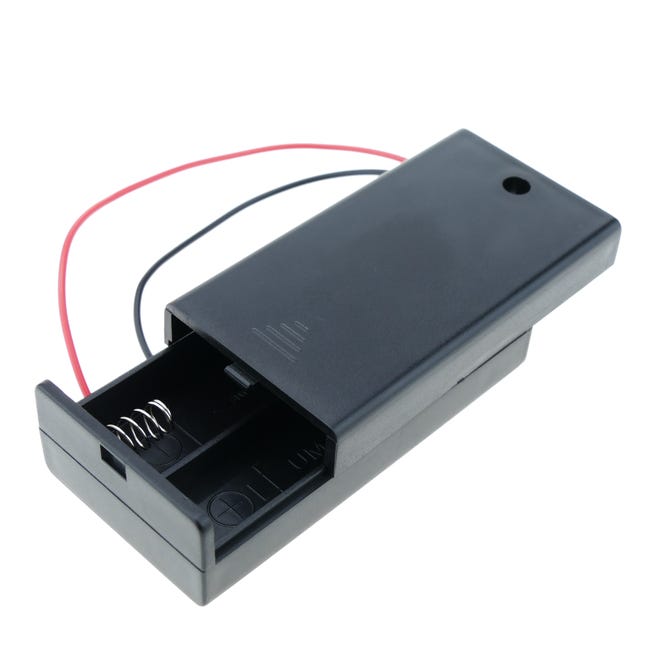 Portapilas en caja para 2 pilas LR6 AA 1.5V con interruptor - Cablematic