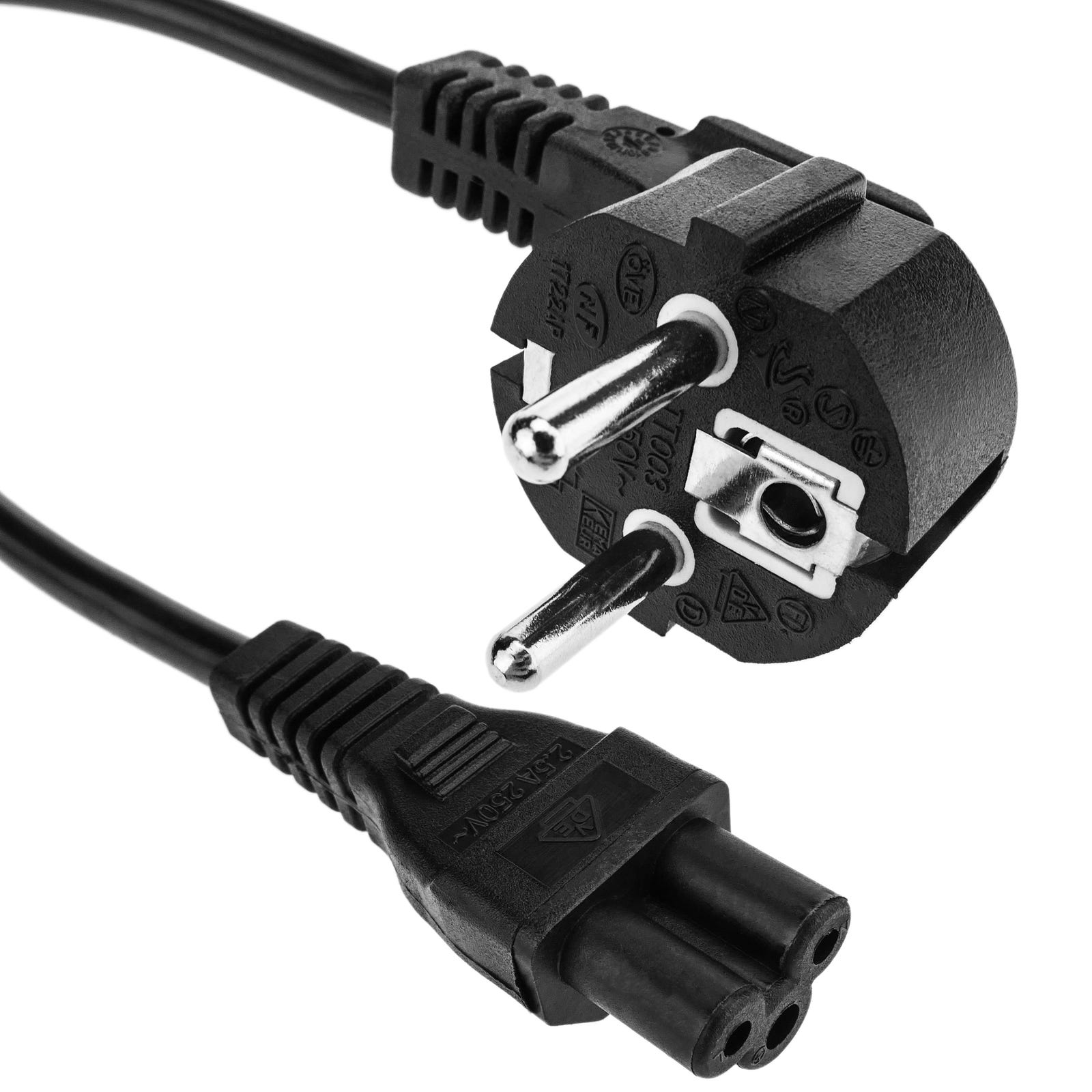 Câble électrique IEC-60320. Cordon alimentation C5 à schuko mâle 1.5 m noir