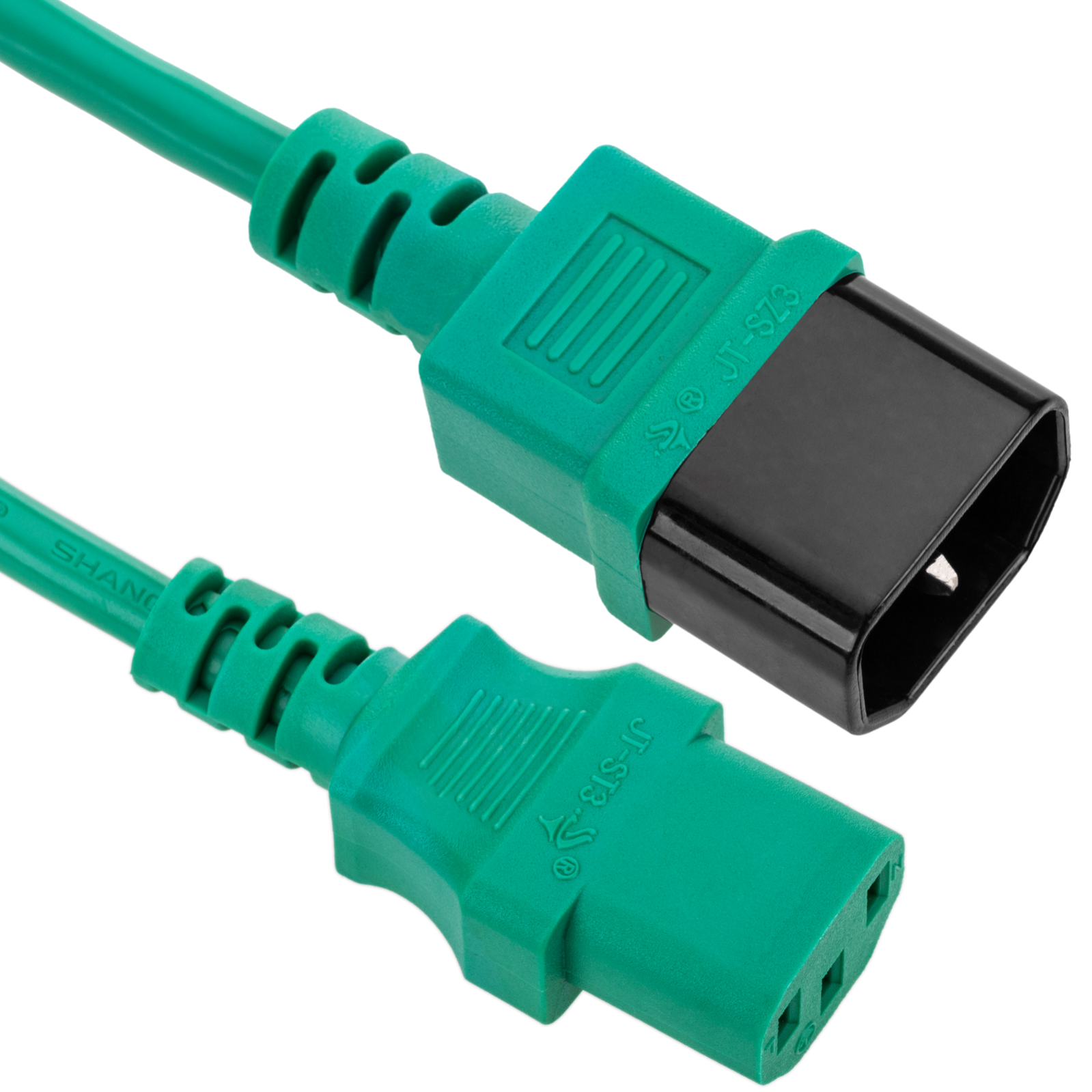 Cavo Di Alimentazione IEC Nero E Verde Con Mano Dell'uomo Contro Blu Fotografia Stock - Immagine