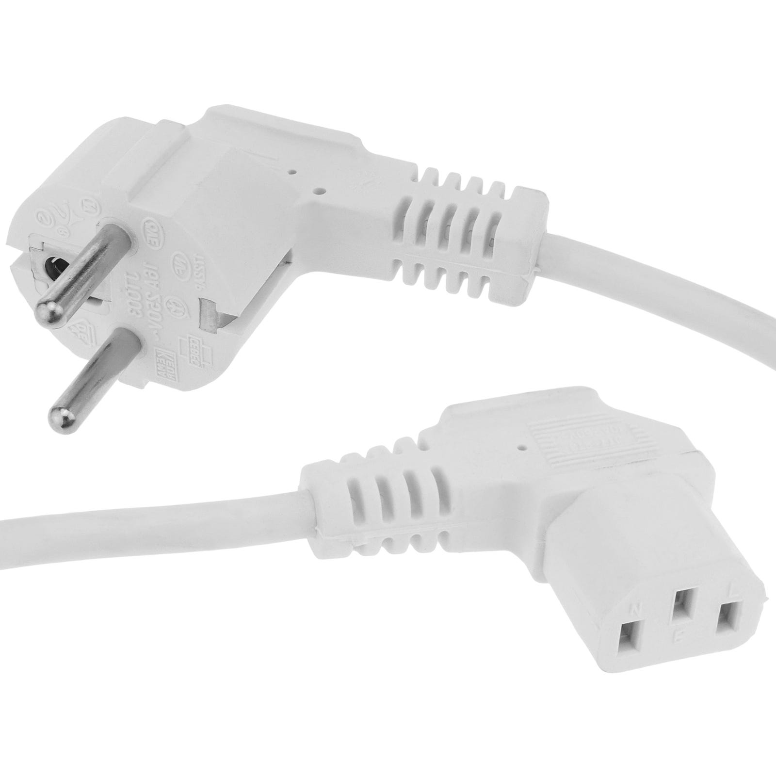 Câble d'alimentation IEC-60320 blanc C13-coudé SCHUKO-male 3m