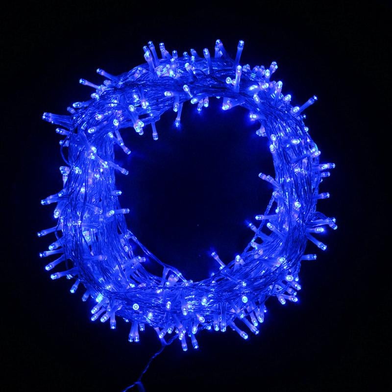Guirlande LED 220V 15M IP44 300 LED - Bleu avec minuteur (+transfo) - Câble  vert - SILAMP