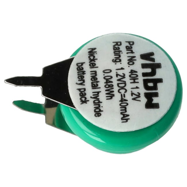 Vhbw Pile bouton type V40H (NiMH, 40 mAh, 1,2 V) - 1 élément, connection 2  broches, rechargeable