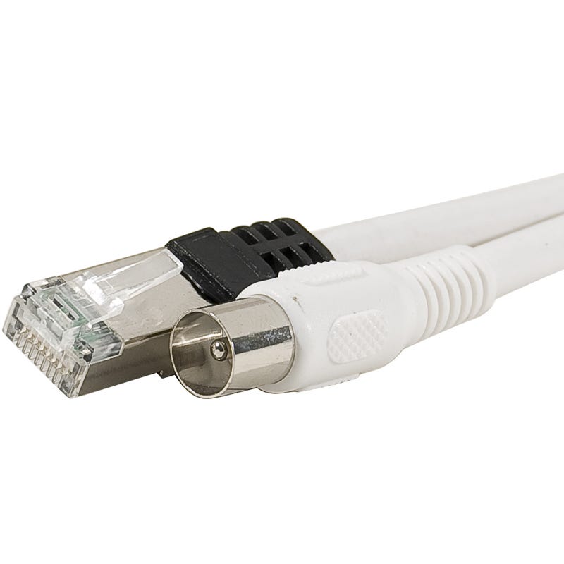 Câble TV coaxial et Ethernet mâle/mâle RJ45 - 2M- blanc
