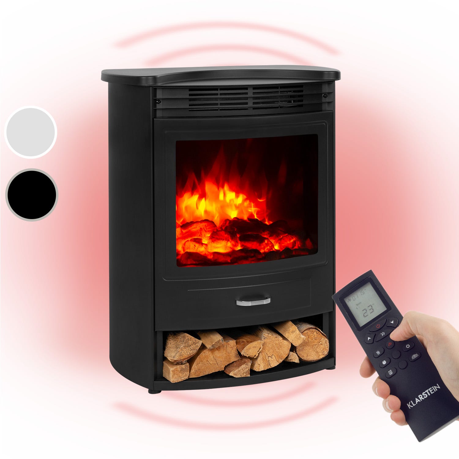 Klarstein Bormio S Cheminée électrique -2 puissances de chauffage : 950W &  1900W - Thermostat - Noir