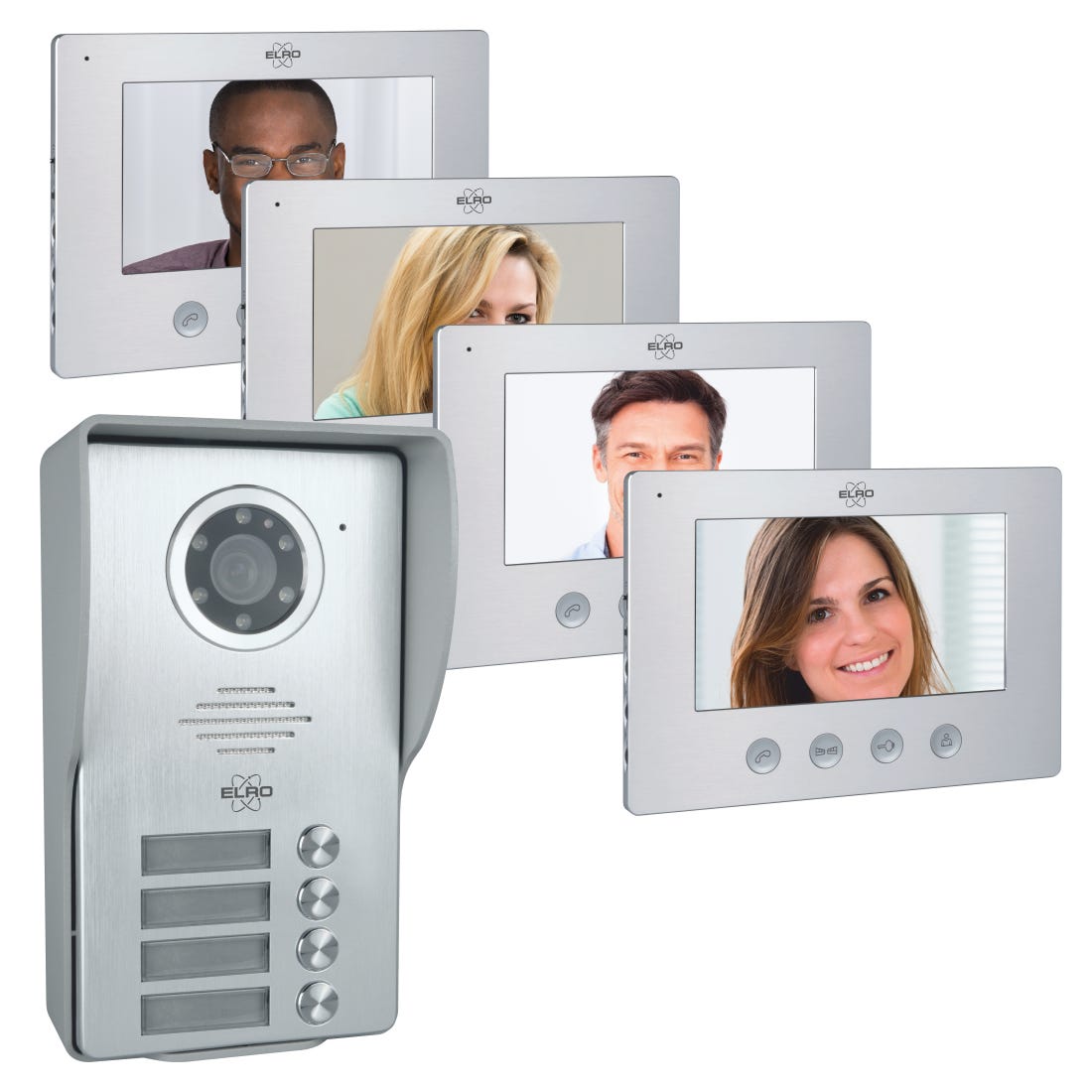 ELRO DV477W4 Interphone de Porte Vidéo 4 Familles avec écran 4 couleurs - Caméra  avec Vision Nocturne - Technique 4 Fils - 16 Sonneries - Gris