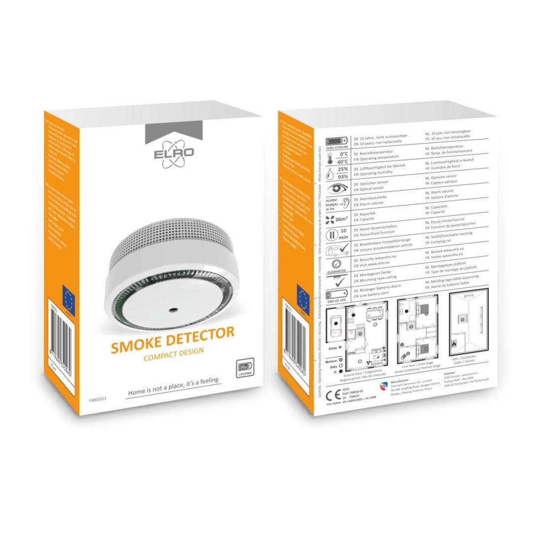 ELRO FS8010 Détecteur de Fumée Compact Design - 10 ans batterie - conforme à en 14604 - 6