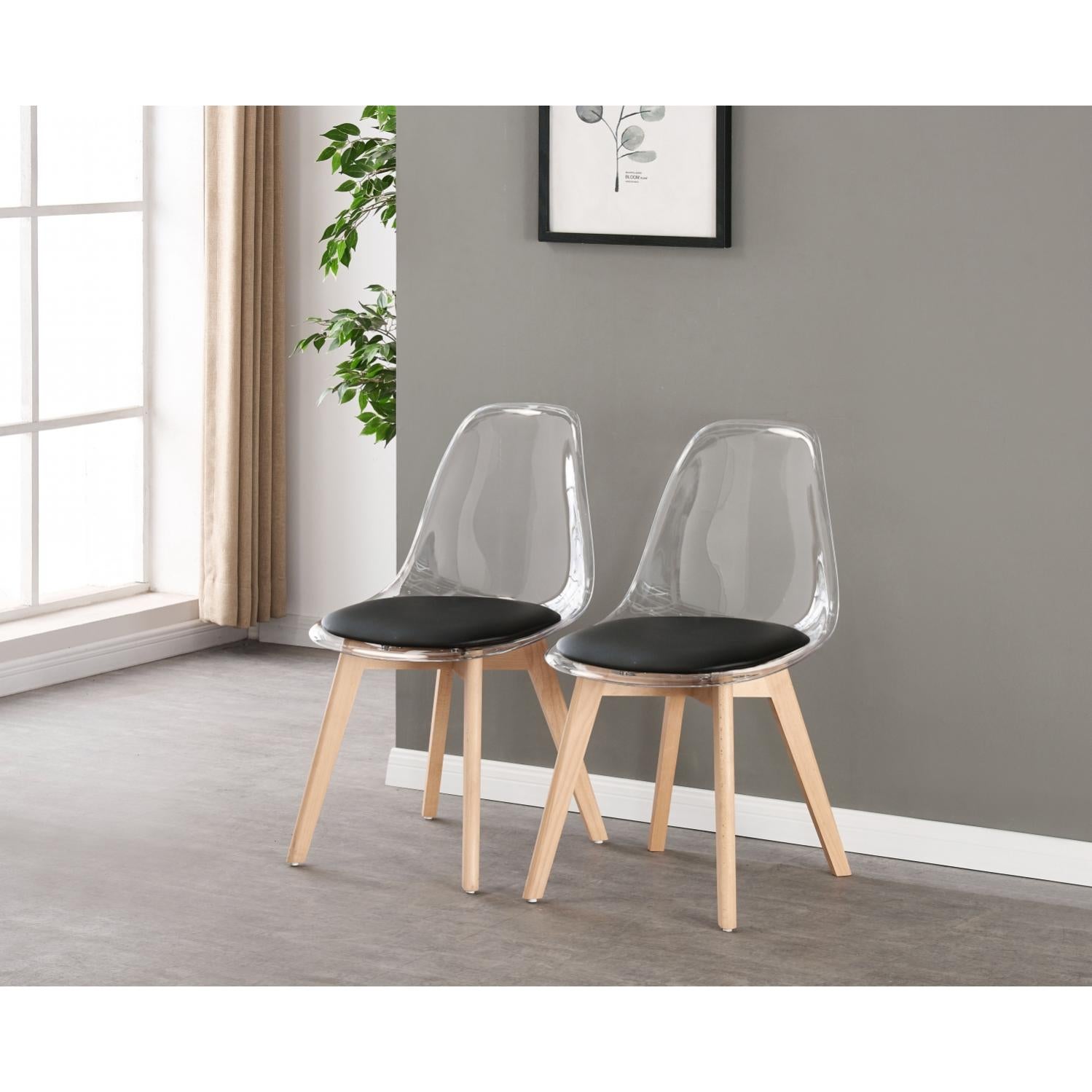 Set di 2 sedie stile scandinavo trasparenti e nero CELINE | Leroy Merlin