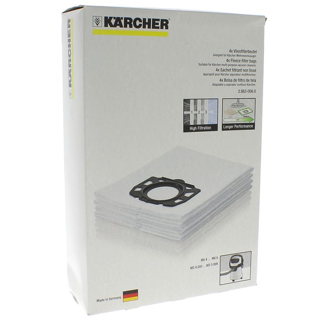 4x sacs d'aspirateur Karcher 2.863-314.0 A 2201/2204/2504 pour WD3