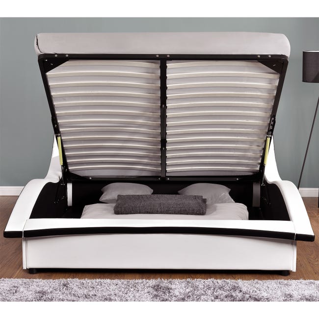 Estructura de cama blanca con caja de almacenaje y LED 140 x 190 cm CAMDEN