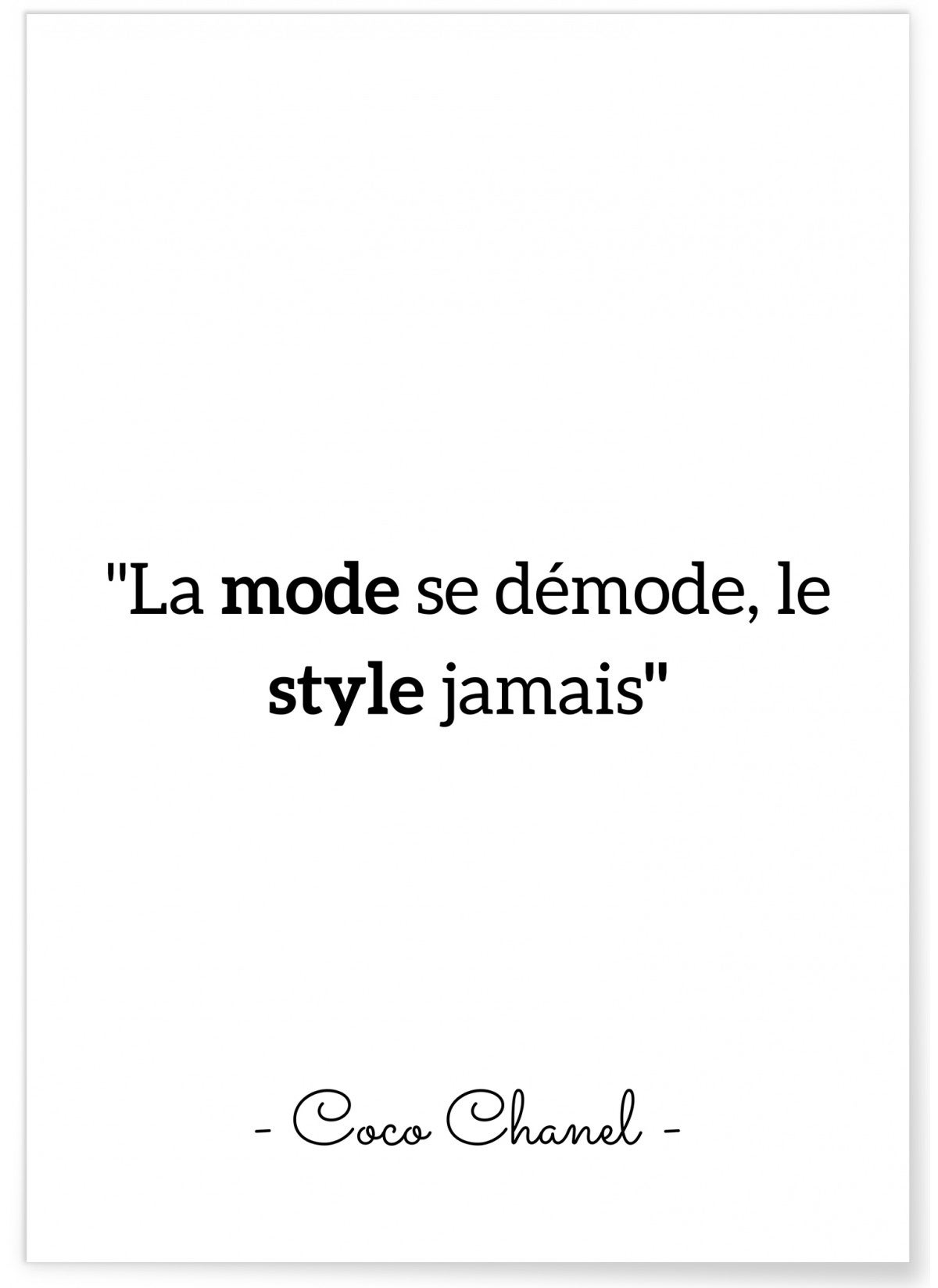 Affiche Coco Chanel 'La mode se démode...' Format A3 Leroy Merlin