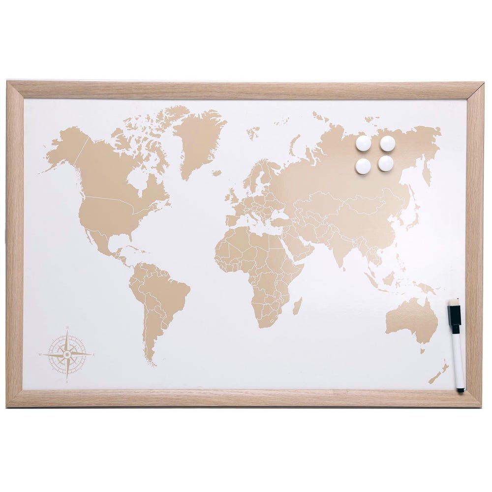 Tableau carte du monde magnétique avec feutre marqueur Naturel Sil