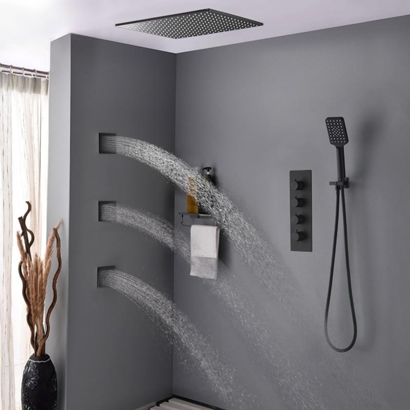 Pack De Douche Encastré Au Plafond Thermostatique 400 Mm Noir Leroy