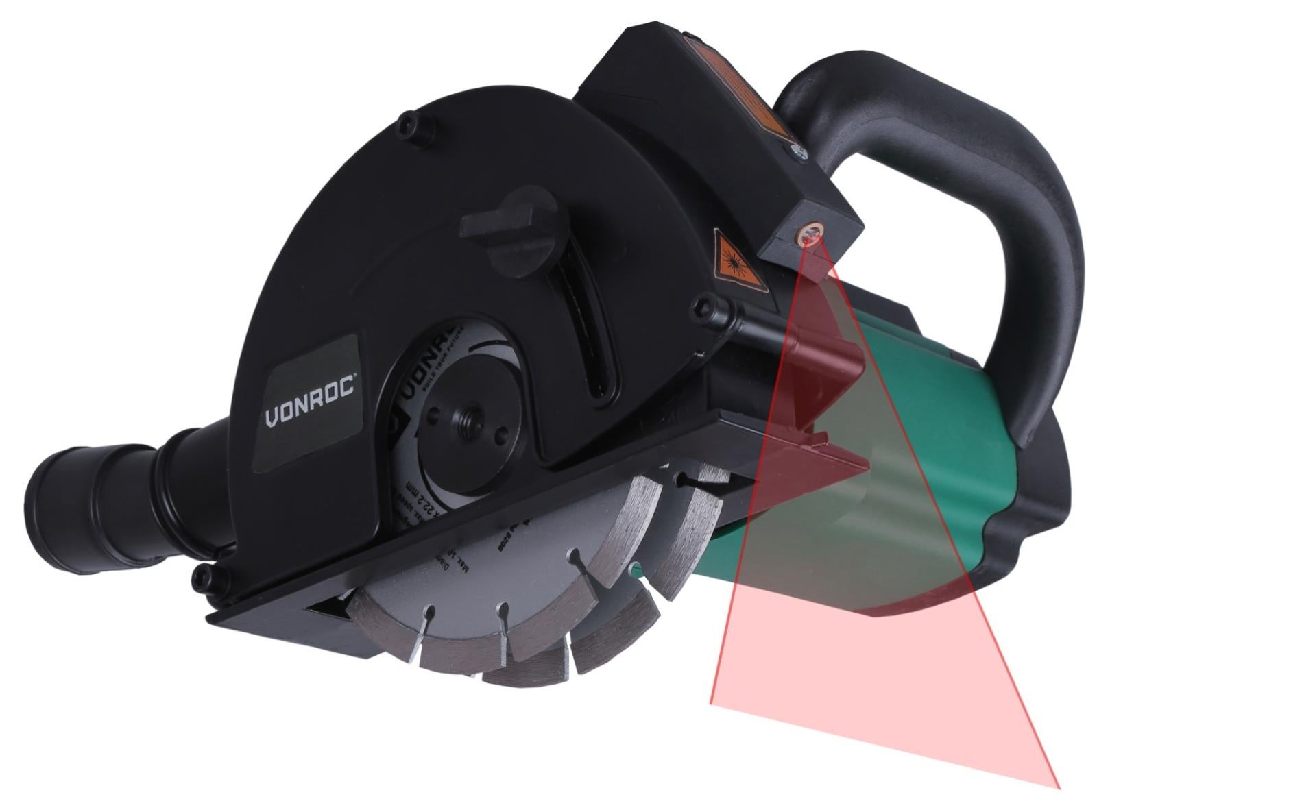 Rainureuse 1700W à laser VONROC - 150mm - 4 disques diamants, anneau d'extension, raccord dáspirateur et sac de rangement inclus - 2
