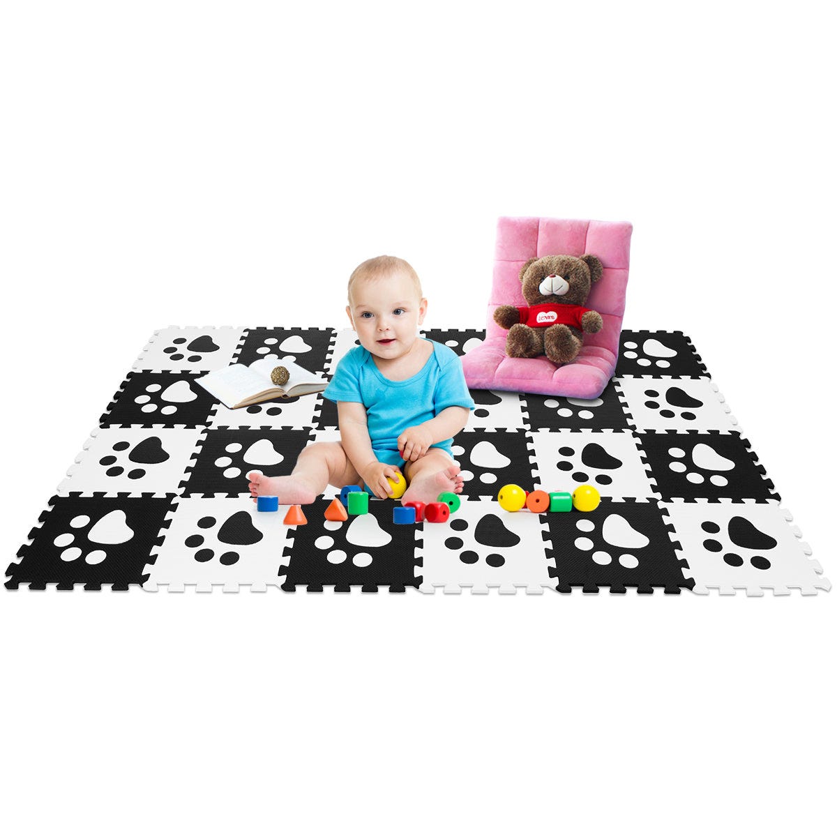 Puzzle Tapis de Jeu en Mousse EVA 125 Pièces avec Instrument de Musique  Détachables 31,5 x 31,5 x 1 CM pour Enfants - Costway