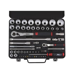 75-RS1  Coffret douilles et accessoires 1/4 et 1/2 - 52 outils - Cliquet,  douilles et accessoires