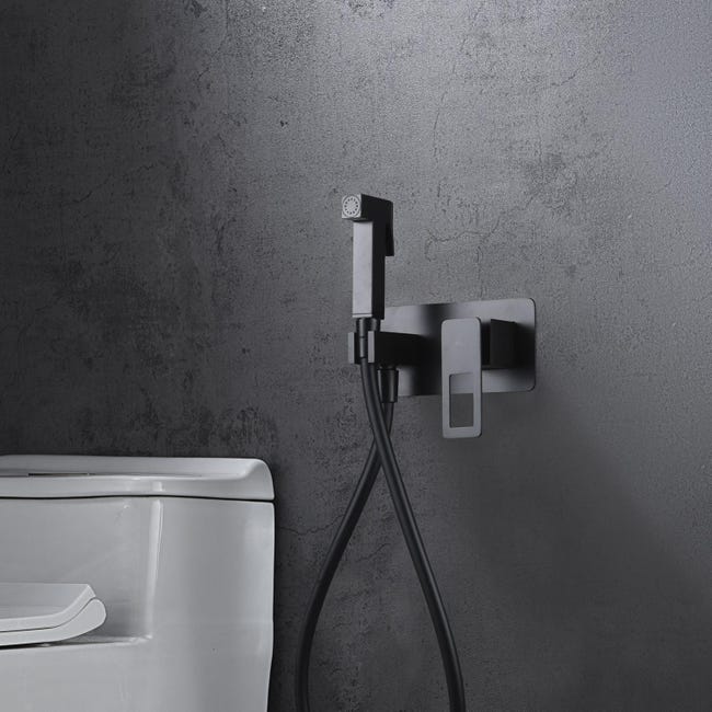 Robinet mitigeur à encastrer pour douchette hygiénique de WC avec finition  de couleur noir mat Study Tres - Habitium®